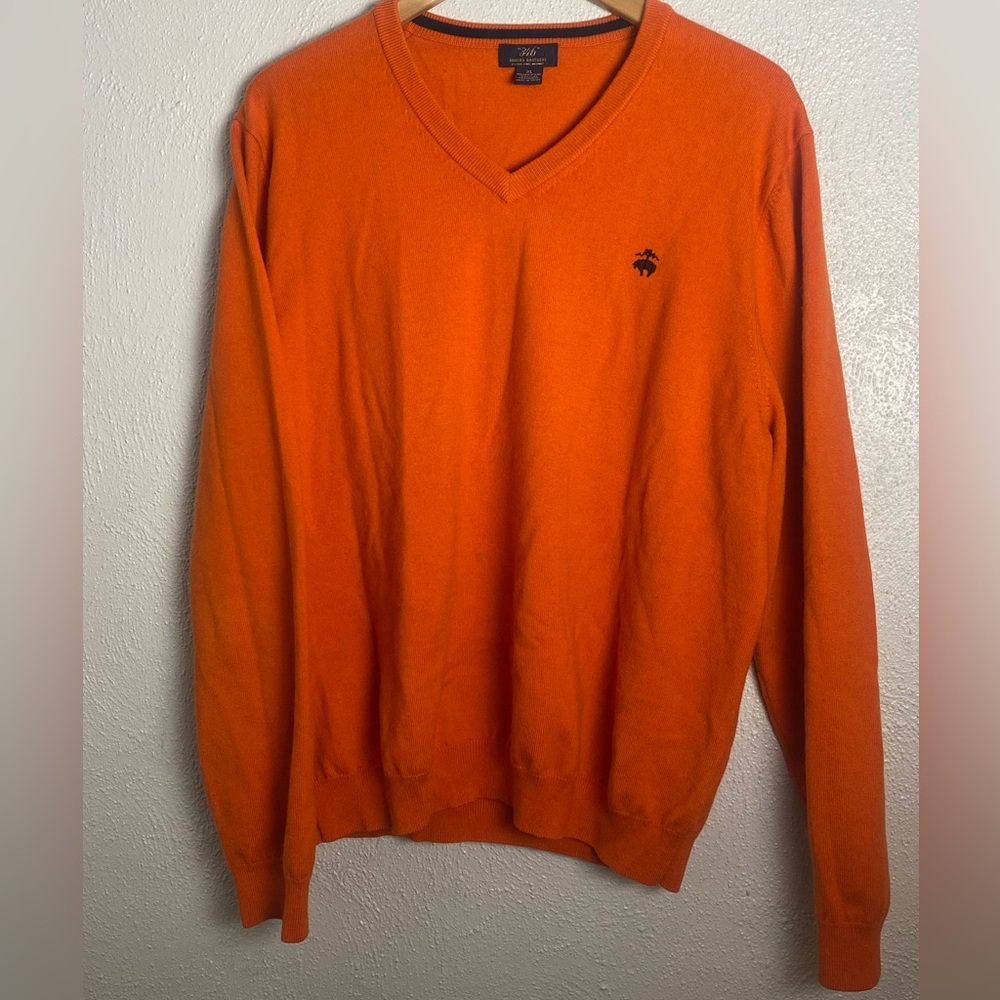 Men’s Hunter Orange Brooks Brothers Wool V-Neck Sweater